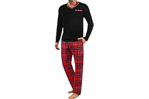Demegimi Ensemble de Pyjama Homme Long Coton Manches Longues Vêtements de Nuit Confortables pour l’Automne et l’Hiver
