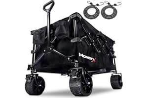 MoverX 200L Festival Trolley on Wheels, Folding Wagon, Portable Camping Cart, Collapsible Foldable Trolly for Beach Outdoor Garden Picnic Shopping Fishing, Wide Wheels, Adjustable Handle, Black