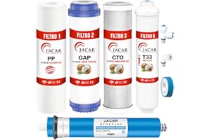 JACAR Filtros de Osmosis Inversa de 5 Etapas Universales con Membrana 50 Gpd Filtros Osmosis Compatible con casi todos los Sistemas de Osmosis NO COMPACTOS, Kit Recambios Osmosis Inversa para Agua