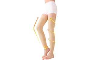 TOFLY Bas de compression à cuisse haute, opaque, soutien ferme compression de gradient de 20-30 mmHg avec bande de silicone, manchons de compression sans pieds, gonflement du traitement, Beige L