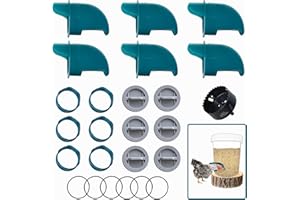 Whimsii Comederos para Pollos sin residuos, 6 Puertos + Sierra de Agujero, alimentador automático para Pollos, a Prueba de Lluvia, para Pollos, Patos, Gansos, pájaros, codorniz