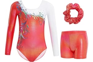 Gogokids Ensemble De Justaucorps de Gymnastique a Manches Longues Trois Pièces pour Filles - Tenues de Gymnastique pour Enfants avec Design a Sequins Dégradés, Unitards de Ballet pour 3-12 Ans