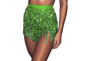 Springcmy Women Boho Rave Skirt Fringe Skirt GlitterSequin Tassel Skirt Belly Dance Hip Scarf Rave Party Festival Outfit