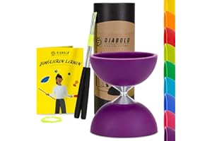Diabolo Freizeitsport - Diabolo Set de Jonglage Basic - Violet - Baguettes en Aluminium - Ficelle de Remplacement Supplementaire - Guide inclu - Idéal pour Enfants et Débutants