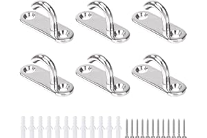 MoonSing Ganchos de Techo para Colgar de Acero Inoxidable M5, 6 Piezas Multiuso Gancho Abiertos Resistentes Anclaje de Placa de Ojo, para Colgar Plantas Macetas, Lampara, Tazas, Toallas