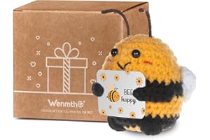 WenmthG Bee Happy Funny Positive Gift Emotional Support Crochet Honeybee for Friends Colleagues and Family, Pocket Hug Positive Crochet Animals Birthday Gifts for Women Men