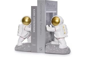MAISON DES CADEAUX Side Pushing Astronaut Bookends Set, Decorative Home Office Decor, Book Shelf Holders (NP5)