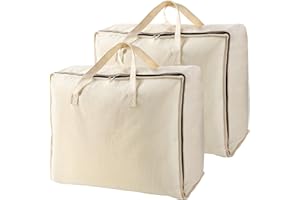 Belinlen 2-Pack Canvas Storage Bag 12oz Cotton Natural Closet Soft Storage Bag Sweater Organizer Box with Zipper and 2 Strong Handles, Beige