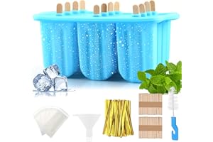 BINGGUNYO Eisformen Eis am Stiel,12 Hohlraum Eisformen Silikon mit Stöcken, Eis Am Stiel Formen Mit Silikontrichter Und Reinigungsbürste, Popsicle Formen Set für Baby, Kinder, Erwachsene (Blau)