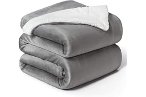 Bedsure Sherpa Blanket Szare koce wysokiej jakości, przytulne koce, bardzo gruby ciepły koc na sofę / koc na sofę w dwustronnym, super puszysty koc polarowy 220x240 cm jako narzuta na sofę lub koc do salonu