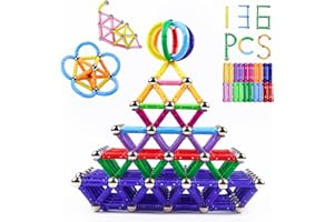 Jokooan Costruzioni Magnetiche, 136 PCS Bastoncini Magnetici Giocattoli da Costruzione, Giocattoli Mattoncini Magnetici per Apprendimento Intelligenza Set di Allenamento Cervello per Adulti Bambini