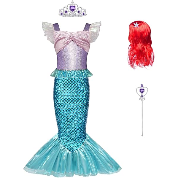 Déguisement Sirène Meland – 12 Accessoires, Jupe Queue De Poisson, Pour Fille 3-8 Ans