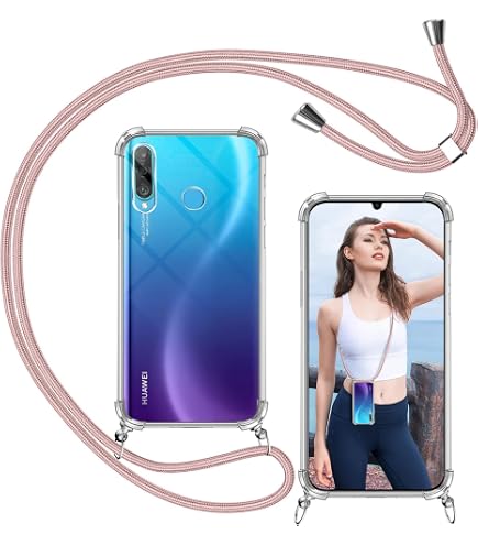 XCYYOO Case Custodia per Cellulare Girocollo per Huawei P30 Lite Tracolla - Collana/Necklace Cordoncino,Practical Stylish Trasparente Silicone TPU Flessibile Antiurto Protettivo Cover