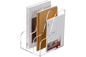 SANRUI Magazine File Holder Book Storage Rack with 3 Vertical Compartments, Acrylic Desk Organizer for A4 Document File Folder Holder, Desk File Organiser for Office Organization and Storage