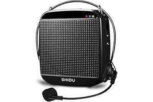 Amplificador de Voz portátil de 15W, SHIDU Amplificador de Voz con Auriculares con micrófono con Cable Micrófono Recargable y Sistema de Altavoces PA para Profesores,Canto,Aula, guía de Turismo,Yoga