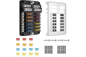 12V Blade Fuse Box ZEALfix 12 Way Blade Fuse Block Holder with Light Indicator & Protection Cover Negative bus bar for Car RV Boat Truck Vehicle SUV Yacht distribution panel Accessories