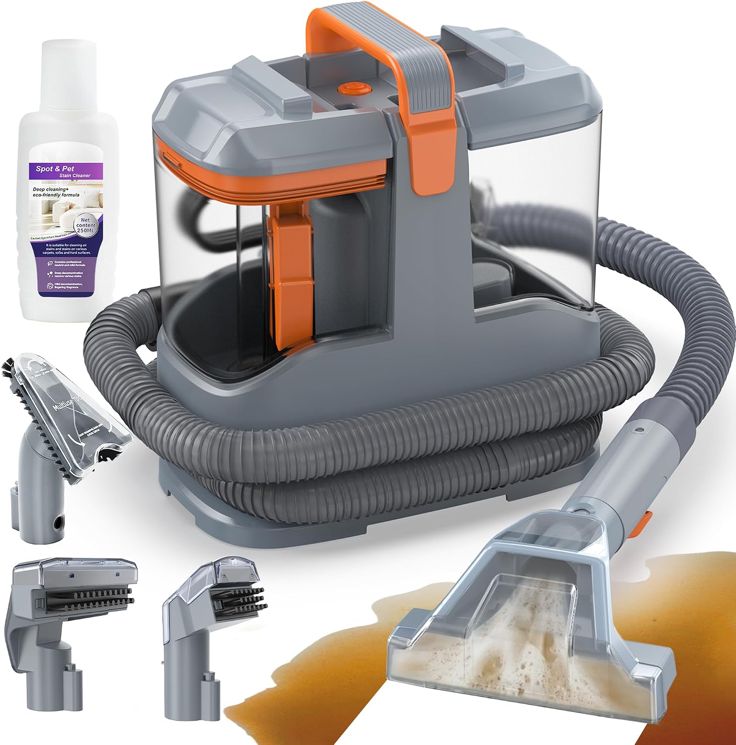 X-cotec Limpiador de Tapicerías 450W 13kPa, Aspiradora de Agua para Tapicería y Sofá, Máquina para Limpiar Sofás, Alfombras y Colchones, con 3 Cepillos y Doble Depósito Autolimpiable, Portátil 2,6kg