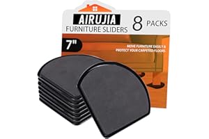 AIRUJIA 7 pouces, patins réutilisables pour tapis, patins pour meubles, déplacement sans effort et protection de la moquette et du parquet Noir (8 pièces)