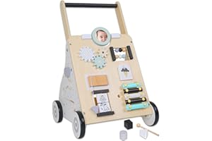 SK MISS Wooden Baby Walker, Wooden Walkers for Babies, Baby Push Along Walker with Multi Sensory Early Development, Activity Toys for Boys Girls 6 Months+, 1 Year Olds