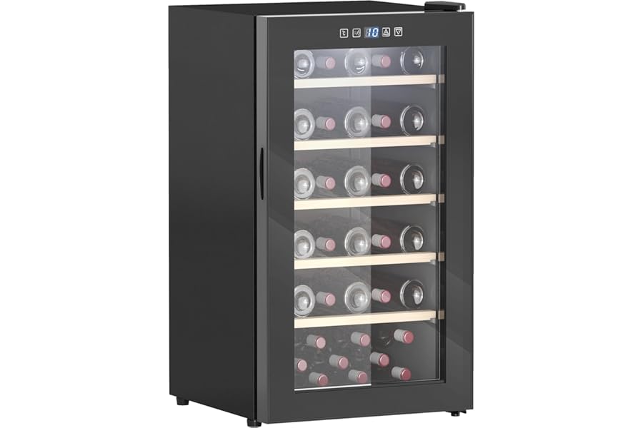 HOMCOM Refrigerated Wine Cellar, 41 Bottles, 91L Silent Wine Cellar, Adjustable Temperature 5-20 ° C Fridge Wine Bar with Anti-UV Glass, Shelves, Compressor, Touch Display, LED Lights, Class G, Black