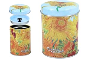 Carmani - Vincent Van Gogh Sunflowers printed Small Metal Tin Tea Coffee Sugar Canister Storage Box with Lids 6.5x9cm