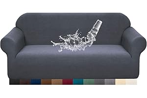 Granbest Premuim Water Repellent Sofa Covers 3 Seater High Stretch 1 Piece Couch Cover for Dogs Universal Sofa Slipcover Non Slip Furniture Protector Jacquard Spandex Fabric (3 Seater, Grey)