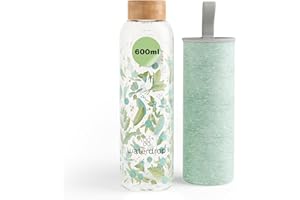 WATERDROP MICRODRINK waterdrop® Borraccia in Vetro 600ml – Borraccia Personalizzata con Tappo in Bambù, Custodia Neoprene, Antigoccia, BPA Free – Borracce Design per Sport, Ufficio, Viaggio, Casa