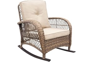 ATR ART TO REAL Garden Rocking Chair,Outdoor Rattan Rocker Chair with All-weather Hand-woven Resin Wicker, Patio Relaxing Lounge Furniture with Powder-coated Metal Frame for Backyard,Porch