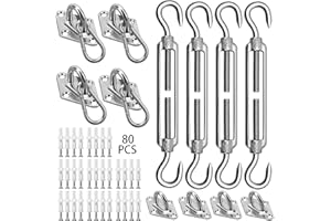 MORZEJAR Zestaw okuć przeciwsłonecznych – osłony przeciwsłoneczne ze stali nierdzewnej 304, zestaw instalacyjny do montażu, prostokątne i trójkątne żagle, na taras, do ogrodu, trawnika, na zewnątrz, metalowy