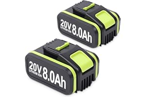 KOCTOTO 2 Stück WA3553 8.0Ah Ersatzakku für Worx Akku 20V WA3553 WA3551 WA3551.1 WA3553.1 WA3553.2 WA3556 WA3572 WA3605 WA3641 … (8.0-2)