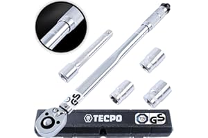 ‎TECPO TECPO Drehmomentschlüssel Satz 1/2 Zoll Werkzeug 470mm lang 40-210 Nm 3x Steckschlüssel Nüsse 17mm 19mm 21mm + Verlängerung 125 mm lang aus Chrom Vanadium Stahl