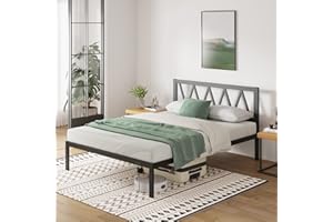 Novilla 30.5cm Metal Small Double Bed Frame, 4FT Bed Frame with Headboard, Engineered Wood Slat Support, Solid Support Leg, Easy Assembly, Underbed Storage Space, 120x190cm, Black