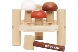 Le Toy Van - PL092 - Lernspiel mit Holzhammer 1 Jahr, Herr Pilze, Montessori-Spielzeug, inklusive 5 pilzförmigen Stiften und einem Hasenhammer, ökologisch, Petilou