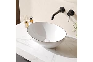 DEER VALLEY Countertop Bathroom Sink, DeerValley Ceramic Cloakroom Wash Basin, Oval Vanity Vessel Sink Bowl White Art Deco Basin - 40 x 33 x 14.5cm