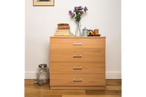 Home Treats Beech Chest of Drawers Bedroom Furniture I 4 Chest of Drawers Anti Bowing Support I Clothes Organiser for Any Room I Easy to Assemble