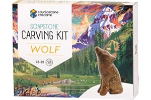 STUDIOSTONE CREATIVE Wolf Soapstone Sculpture Stone Carving DIY Arts Crafts Kit Kids Adults
