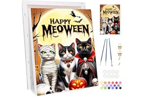 Bowetile Halloween Marco Pintar por Números para Adultos, Kit de Calabaza Pintura por Números para Adultos, Kit Dibujo con Pigmentos Acrílicos para Decoración del Hogar con Caballete de Madera20x30cm