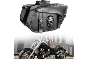 Quixofiber Motorcycle Saddlebags 32L Large Capacity PU Leather Side Saddle Bags Waterproof Hard Saddle Bags Universal for Harley Honda Yamaha Bobber Sixty Kawasaki (3D Skull,Black)
