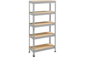 Yaheetech Estantería Metálica Galvanizada 150x70x30cm Estanterias Almacenaje de 5 Niveles Estante Industrial de Almacenamiento para Trastero Garaje Taller Carga de 750 kg sin Tornillos Gris Claro