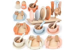 Dreamon Cuisine en Bois Enfant, Dinette 27 Pièces avec Cuisine Accessoires, Jouet en Bois pour Fille et Garçon, Cadeau Anniversaire Enfant 1 2 3 Ans