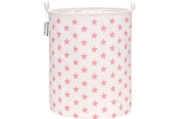 Sea Team 19,7 pouces de grande taille Revêtement imperméable en tissu de coton Ramie Panier à linge pliant Seau Panier de rangement en toile de jute cylindrique avec un design élégant en étoile rose