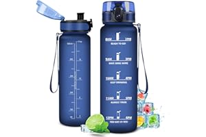 KOLLYKOLLA Bouteille d'eau 1L, Étanche et Réutilisable, Gourde Sport 1 Litre avec Marqueur de Temps et Filtre, Gourde, Bouteille pour Adulte, l'école, Cyclisme, Voyage, Camping, Fitness, Yoga, Bureau, Gym