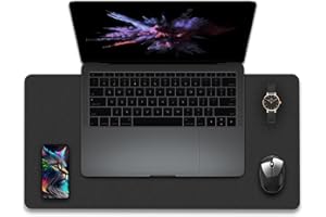 METEOROCK Tappetino da Scrivania in Pelle Pu con Scamosciata, Tappetino per Laptop, Tappetino per Mouse e Tastiera Grande 60 x 35 CM, Tappetino Protettivo per Tavolo per Ufficio Casa (Nero)