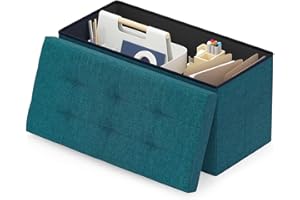 ‎SUHU Fußbank mit Stauraum Hocker Truhenbank Gepolstert Sofa Sitzwürfel Pouf Ottomane Sitzbank Stoffüberzug Stuhl Sitzhocker Klappbar Betthocker für Schlafzimmer Büro Schminktisch Eohnzimmer Flur Grün