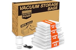 Vacbird Vacuum Storage Bags for Clothes, 8-pack Vacuum Bags with Electric Pump(2J +2L + 2M + 2S), Reusable Space Saver, for travel, Clothes Storage, Duvets Bedding