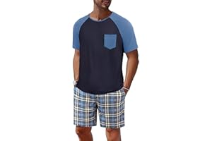 Jahetuul Pigiama Uomo Estivo Corto in Cotone 2 Pezzi Pigiama Maniche Corte Uomo Leggero Morbido e Pijama cómodo y ligero para casa S-3XL