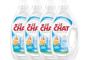 Le Chat, Lessive liquide, Sensitive, Savon de Marseille & Aloe Vera, respecte les peaux sensibles, sans conservateurs, Parfum Hypoallergenique, Teste dermatologiquement, 4x24 lavages