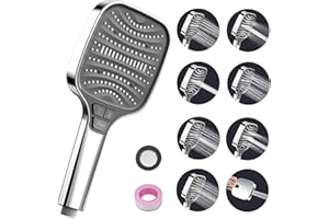 GEMDOIT Shower Head High Pressure Shower Heads – Square Handheld Showerhead with 8 Spray Modes, Powerful Large Pressure Boosting Shower Heads for Bathroom Fixtures – Bath Shower Attachment, Chrome Silver