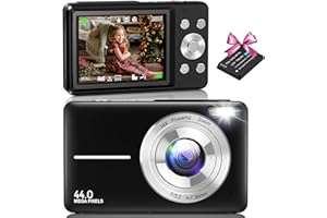 Digital Camera,Amdeurdi FHD 1080P 44MP Compact Camera,Vlogging Camera with 16X Digital Zoom for Students, Children,Beginners with 1 Battery - Black