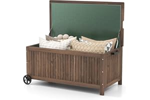 COSTWAY Baule da Giardino in Legno 213 L, Baule da Esterno con Ruote e Maniglie, Interna Resistente all'Acqua, Contenitore Salvaspazio da esterno armadio, 114 x 58,5 x 51 cm (Modello 4)